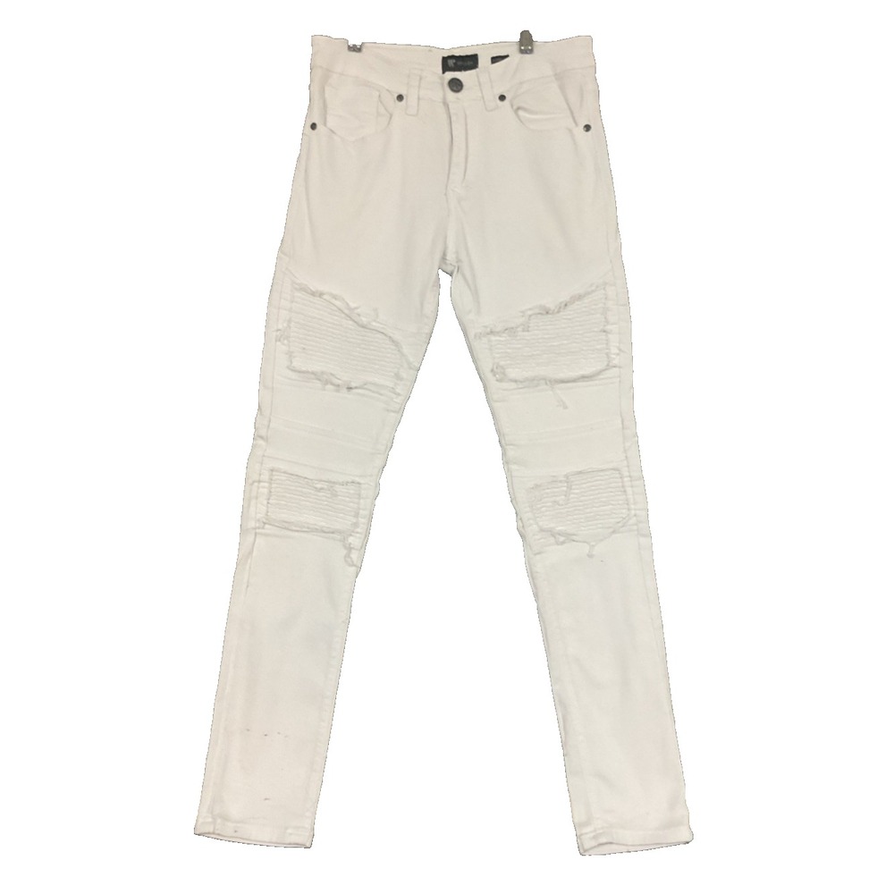 Waimea Jeans Mens 28x27 White Skinny Fit Moto Biker Distressed Denim